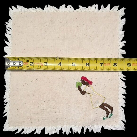 6 Vintage Caribbean Jamaican Napkins Embroidered Woman Man Basket Bananas Fringe - Picture 4 of 15